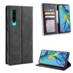 Auto-absorbed Vintage Leather Wallet Mobile Phone Cover for Huawei P30 – Black