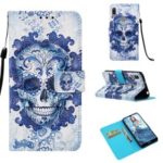 Pattern Printing Light Spot Decor Stand Leather Wallet Cover for Huawei Y6 (2019) – Flowered Skull