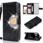 Glitter Powder Rhinestone Decoration Wallet Leather Case with Mirror for Huawei P30 Lite / nova 4e – Black