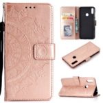 Imprint Flower Leather Wallet Case for Huawei Y7 (2019) – Rose Gold