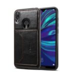 Crazy Horse Texture Leather Coated TPU Card Holder Kickstand Phone Case for Huawei Y7 Prime (2019) – Black
