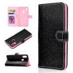Glitter Powder Magnetic Stand Wallet PU Leather Case for Huawei Honor 10 Lite – Black