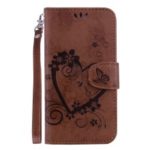 Imprint Heart Flower Leather Stand Mobile Shell for Huawei P30 – Brown