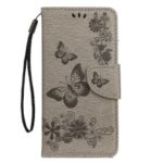 Imprint Butterfly Flower Leather Wallet Case for Huawei Y6 (2019) – Grey
