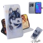 Pattern Printing PU Leather Folio Flip Case Cover for Huawei Y6 (2019) – Black and White Wolf