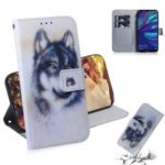 Pattern Printing PU Leather Mobile Phone Case with Wallet for Huawei Y7 Prime (2019) – Black and White Wolf