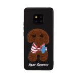 Embroidery Pattern PU Leather Coated TPU Protection Phone Shell for Huawei Mate 20 Pro – Black / Brown Dog with Bow-knot