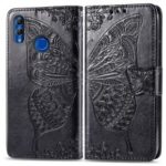 Imprint Butterfly Flower Leather Wallet Stand Phone Cover for Huawei P Smart (2019) / 10 Lite / Nova Lite 3 (Japan) – Black