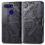 Imprint Butterfly Flower Leather Wallet Stand Phone Cover for Huawei Honor View 20 / V20 (China) – Black