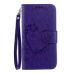 Imprint Heart Flower Leather Wallet Case with Strap for Huawei Mate 20 Lite – Purple