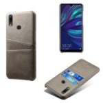 Double Card Slots PU Leather Coated PC Case for Huawei Y7 (2019) – Grey