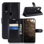 For Motorola P40 Litchi Skin PU Leather Wallet Phone Case – Black