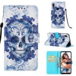 Pattern Printing Light Spot Decor Stand Leather Wallet Cover for Xiaomi Redmi Note 7 / Redmi Note 7 Pro (India) – Flowered Skull
