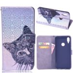 Laser Carving Pattern Printing Wallet Leather Case with Strap for Xiaomi Redmi Note 7 / Redmi Note 7 Pro (India) – Cat