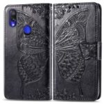 Imprint Butterfly Flower Leather Wallet Stand Cover for Xiaomi Redmi Note 7 / Redmi Note 7 Pro (India) – Black