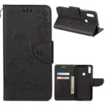 Imprint Butterfly Flowers Leather Stand Wallet Folio Case for Xiaomi Redmi Note 7 / Redmi Note 7 Pro (India) – Black