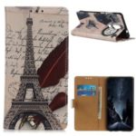 Pattern Printing Leather Wallet Case for Nokia 4.2 – Eiffel Tower and Characters