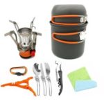 Portable Camping Cookware Stove Set Carabiner Canister Stand Cooking Picnic Knife Spoon Set – Orange
