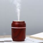 Wood Grain Ring-pull Can Shape 3 in 1 Air Humidifier + USB Fan + USB LED Night Light for Home Car Office – Wine Red