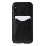 Business Card Slot PU Leather Coated TPU Mobile Phone Shell for iPhone X/XS 5.8 inch – Black
