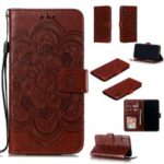 For iPhone XS Max Imprint Mandala Flower Leather Wallet Case Phone Cover – Brown