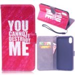 Laser Carving Pattern Printing Wallet Leather Case with Strap for iPhone XS Max 6.5 inch – You Can Not Destroy Me