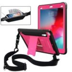 Anti-drop PC + TPU Hybrid Protective Case with Kickstand and Shoulder Strap for iPad 9.7-inch (2018)/(2017) – Pink