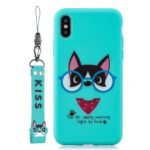 Pattern Printing TPU Gel Protective Case with Silicone Strap for iPhone XS / X – Cyan