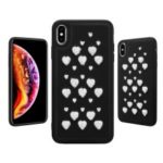 Creative Heart-shaped Hollow Rhinestone Decor TPU Frame Leather Coated PC Back Hybrid Case for iPhone XR 6.1 inch – Black