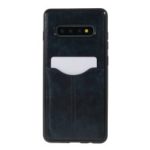Business Card Slot PU Leather Coated TPU Mobile Phone Case for Samsung Galaxy S10 Plus – Dark Blue