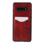 Business Card Slot PU Leather Coated TPU Mobile Phone Case for Samsung Galaxy S10 Plus – Red