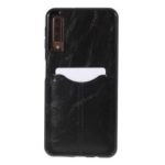 Business Card Slot PU Leather Coated TPU Mobile Phone Cover Case for Samsung Galaxy A7 (2018) – Black