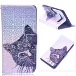 Laser Carving Pattern Printing Wallet Leather Case with Strap for Samsung Galaxy S10 5G – Cat