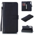 Wallet Stand Leather Cover with Strap for Samsung Galaxy A70 – Black