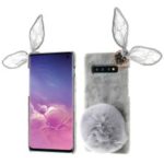 Rabbit Shape Rhinestone Decor Fluffy Fur Coated PC Mobile Phone Case for Samsung Galaxy S10