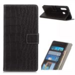 Crocodile Texture PU Leather Stand Wallet Phone Case for Samsung Galaxy A60 – Black