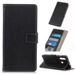 Litchi Grain Leather Cover with Wallet Stand for Samsung Galaxy A60 – Black