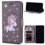 Flash Powder Unicorn Pattern Leather Wallet Case for Samsung Galaxy J6 Plus – Grey