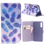 Laser Carving Pattern Printing Leather Wallet Case for Samsung Galaxy A7 (2018) A750 – Pineapple
