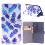 Laser Carving Pattern Printing Wallet Leather Case with Strap for Samsung Galaxy J4 Plus – Pineapple
