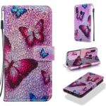 Pattern Printing Glitter Sequins Leather Wallet Case for Samsung Galaxy A40 – Butterfly