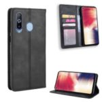 Auto-absorbed Vintage Leather Wallet Stand Shell for Samsung Galaxy A60 – Black