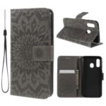Imprint Sunflower Wallet Leather Stand Case for Samsung Galaxy A40 – Grey