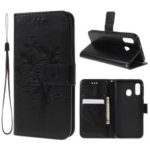 Imprint Cat and Tree Pattern Leather Wallet Case for Samsung Galaxy A40 – Black