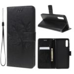 Imprint Cat and Tree Pattern Leather Wallet Stand Case for Samsung Galaxy A70 – Black