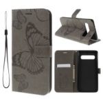 Imprint Butterfly Flower Leather Stand Wallet Folio Phone Case for Samsung Galaxy S10 5G 6.7-inch – Grey