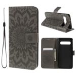 Imprint Sunflower PU Leather Wallet Magnetic Stand Cover for Samsung Galaxy S10 5G – Grey