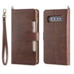 For Samsung Galaxy S10 Plus Magnetic Detachable 2-in-1 Leather Cover with Wallet, Stand Feature – Coffee