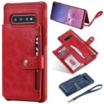 PU Leather Coated TPU Case Wallet Kickstand Case for Samsung Galaxy S10 Plus – Red