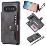 PU Leather Coated TPU Case Wallet Kickstand Case for Samsung Galaxy S10 – Grey